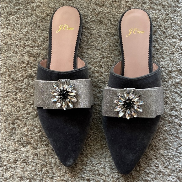 J. Crew Dark Gray/Black and Silver Crystal Embellished Mules - Picture 7 of 10